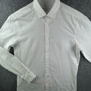 NWT Clavin Klein Supima Stretch Slim Fit White Button Up Shirt 15.5 34/35 Medium